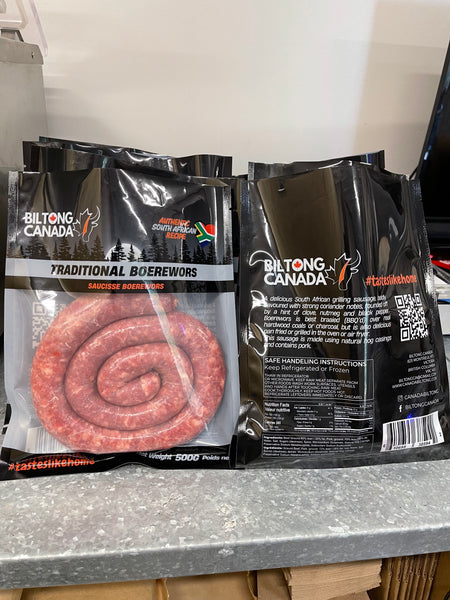 Biltong Canada - Frozen Boerewors Beef & Pork 500 gm (Traditional)-Authentic South African Recipe