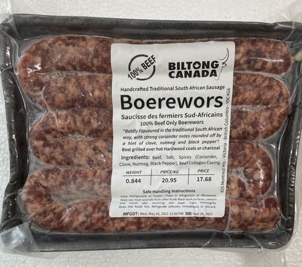 Biltong Canada - Frozen Boerewors 100% Beef Only (Collagen Casing)