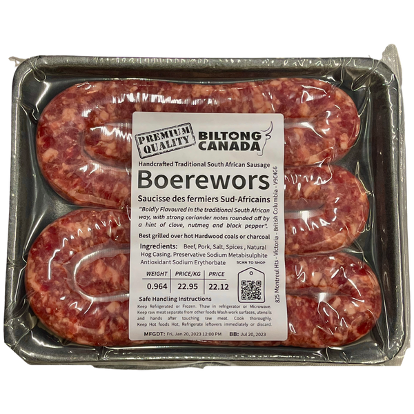 Biltong Canada - Frozen Boerewors Beef & Pork (Traditional) 1kg