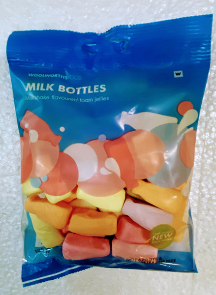 Woolworths Milk Bottles Mallow Candy 125 gm (Milkshake Flavoured Foam Jelly)