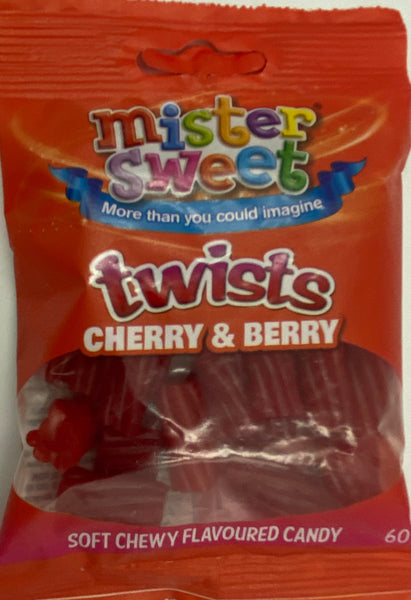 Mister Sweet Twists (Cherry & Berry) 60 gm - Soft chewy flavoured candy)